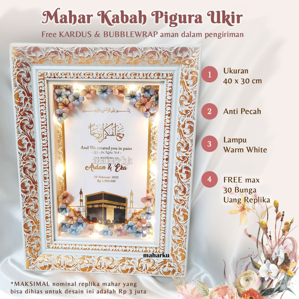 Mahar Nikah Kabah Bingkai Ukir Emas Ukuran 40x30 Anti Pecah