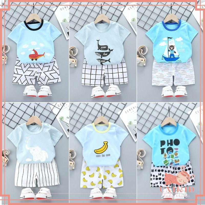 UNIKID SETELAN ANAK BAHAN KATUN BAJU BAYI STELAN ANAK LAKI LAKI PIYAMA ANAK BAJU TIDUR BAYI UNISEX IMPORT