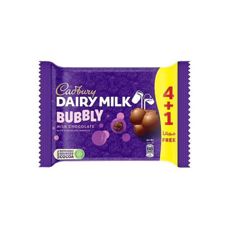 

Coklat Cadbury Dairy Milk Bubbly isi 4 + 1 free