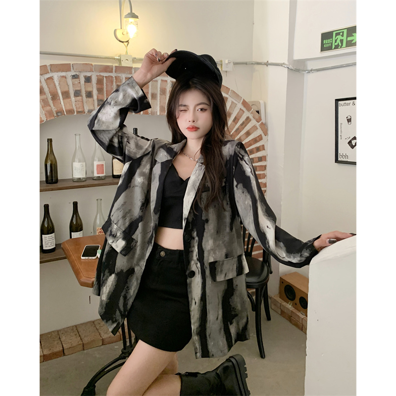 EUNII Kemeja Lengan Panjang Retro Oversize vintage Jacket Atasan Wanita