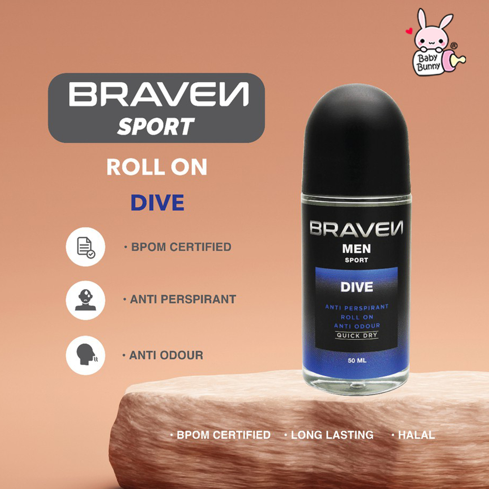 ❤ BELIA ❤ BRAVEN Men Sport Anti Perspirant Roll On Anti Odour 50ml | Deo Roll On | Deodorant | Quick Dry | Baby Bunny