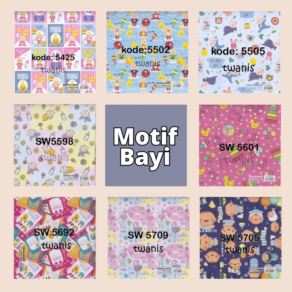 

KERTAS KADO MOTIF BAYI SANWA 1 PACK ISI 30 LEMBAR (MOTIF BOLEH MILIH MINIMAL 5 LEMBAR/MOTIF)