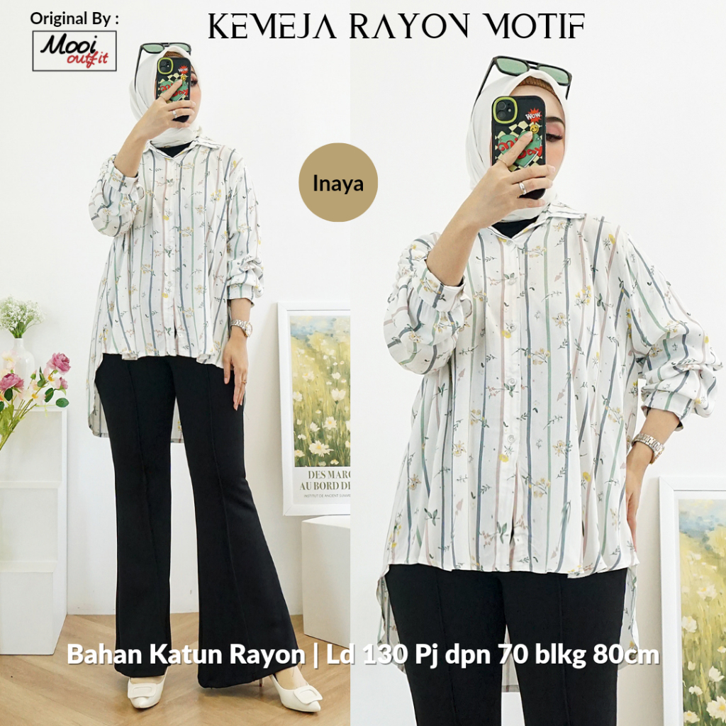 Kemeja Oversize Wanita Rayon Motif Ld 130 / Kemeja Wanita Kekinian Jumbo