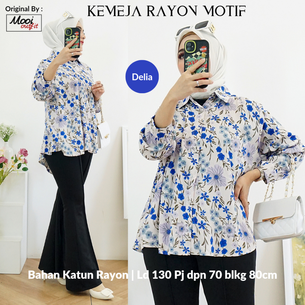 Kemeja Oversize Wanita Rayon Motif Ld 130 / Kemeja Wanita Kekinian Jumbo