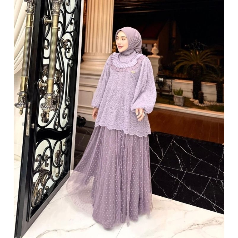 Shella Saukia Gamis Lebaran Dress Pesta Santile + Brukat Tile Dot