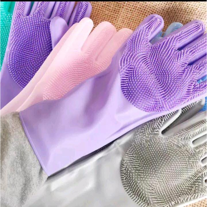 Sarung Tangan Cuci Piring Pembersih Korea Bulu Magic Karet Serbaguna Tahan Panas Reusable Silicone Dishwashing Gloves