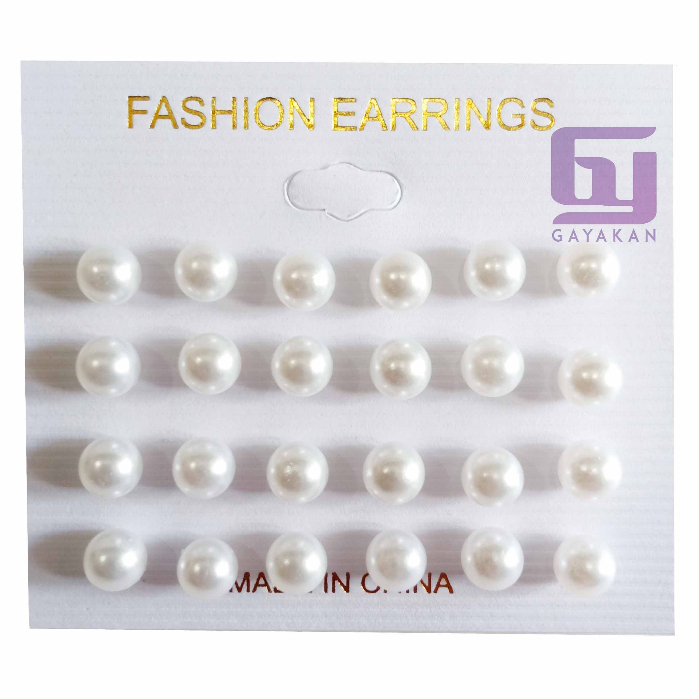 Isi 24 Pcs (12 Pasang) Anting Tusuk Besi Mote Lada Putih Multiwarna Multisize