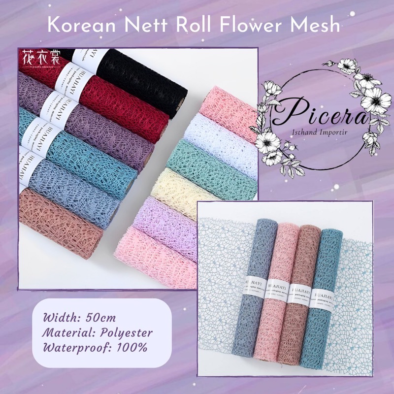 

5050 Korean Jacquard Honeycomb Nett Roll Mesh Flower Wrapping Jaring Warna Pembungkus Bunga Gulung Cantik