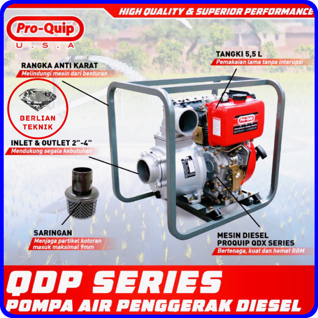 Mesin Pompa Air Alkon Solar Diesel Water Pump ProQuip QDP 100 / 4 Inch