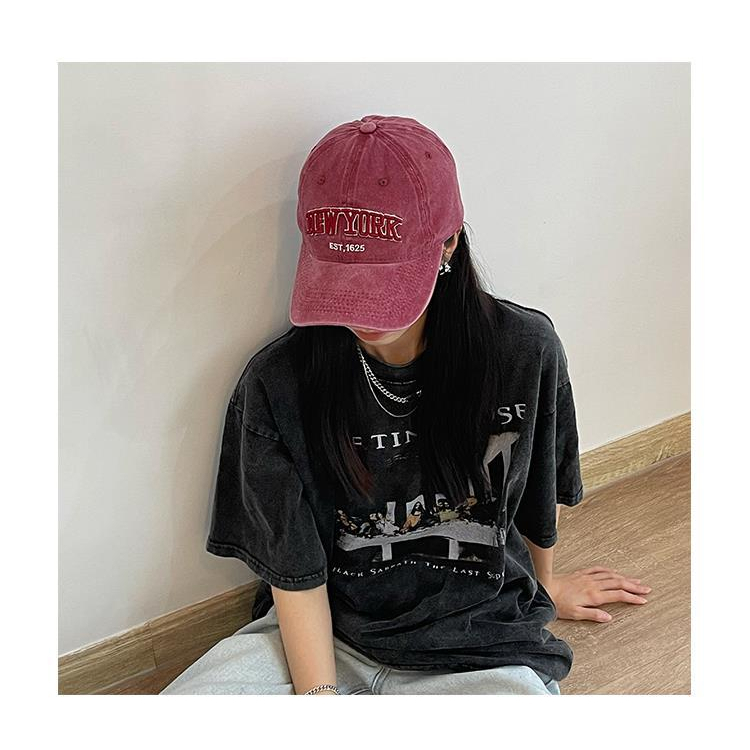 Topi Baseball Dicuci Old Street American Retro Cap Huruf Bordir Perempuan Liar Di Wajah Topi Bisbol Kecil Sport Korea Topi Baseball Pria/Wanita Hat