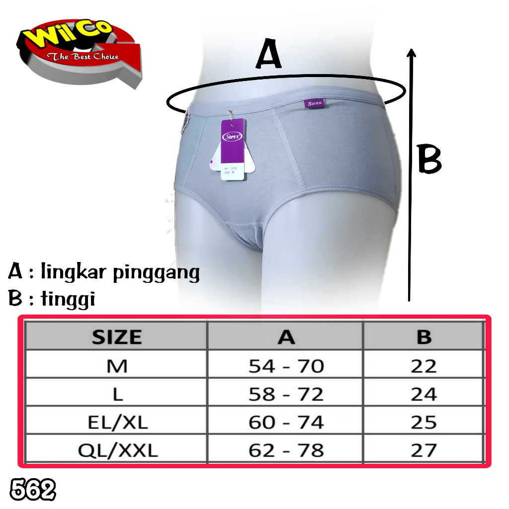 K562 - [Harga Per 1 Potong] CELANA DALAM WANITA PAKAIAN WANITA PAKAIAN DALAM SOREX MIDI SIZE M - QL