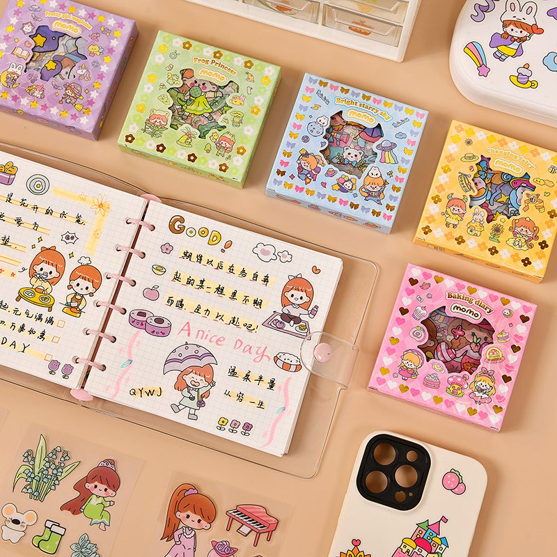 

MOMO Stiker Korea Lucu isi 100 Lembar Sticker Deco Aesthetic / Bujo /Scrapbook Momo Girl Sticker