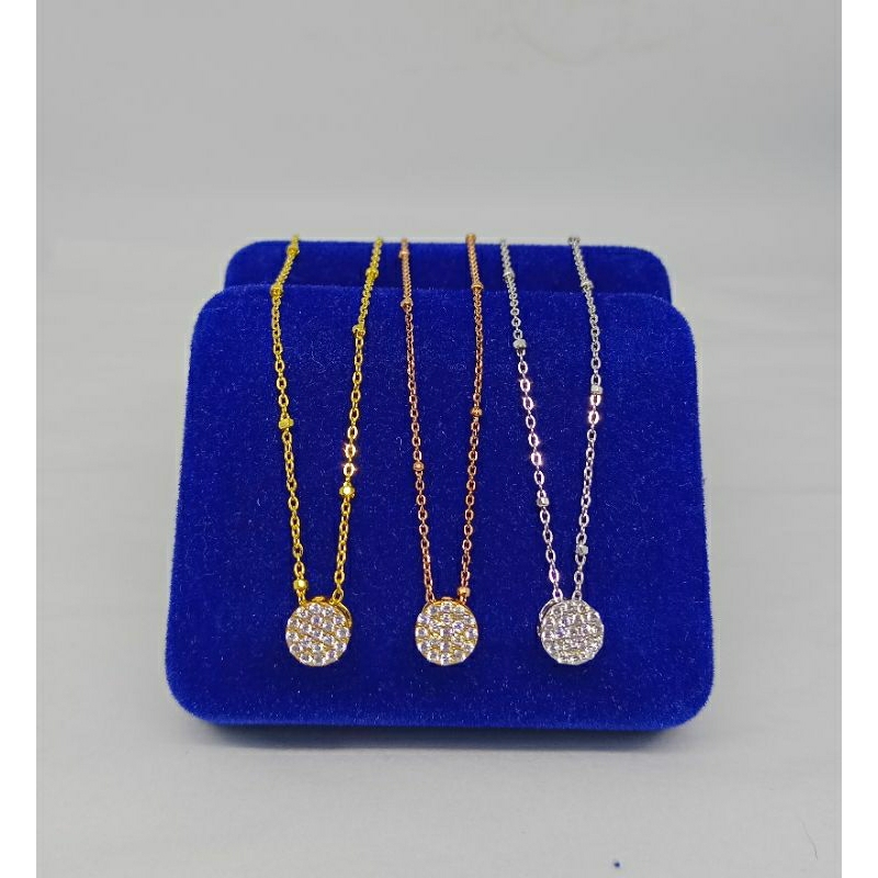 kalung rantai jedar+liontin tusuk bulat kecil mp/perak asli silver 925 lapis emas/perhiasan fashion wanita terbaru