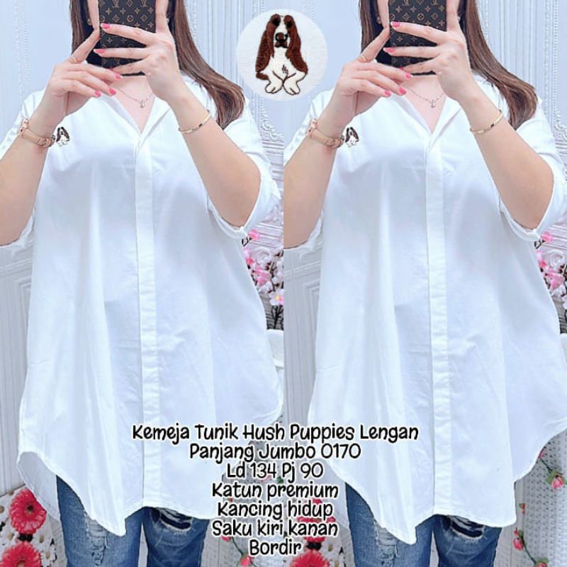 KEMEJA TUNIK PUTIH HUSH PUPPIES JUMBO LENGAN PANJANG 0170