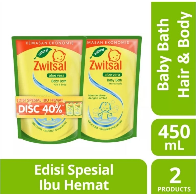 Zwitsal Natural Aloe Vera Baby Bath 2 In 1 Hair &amp; Body 450 ml