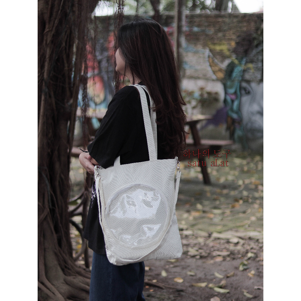 SATU ALAT Tas Selempang + Tote Bag HITAKA TRANSPARAN 100% Canvas Premium Tebal Tas Kanvas