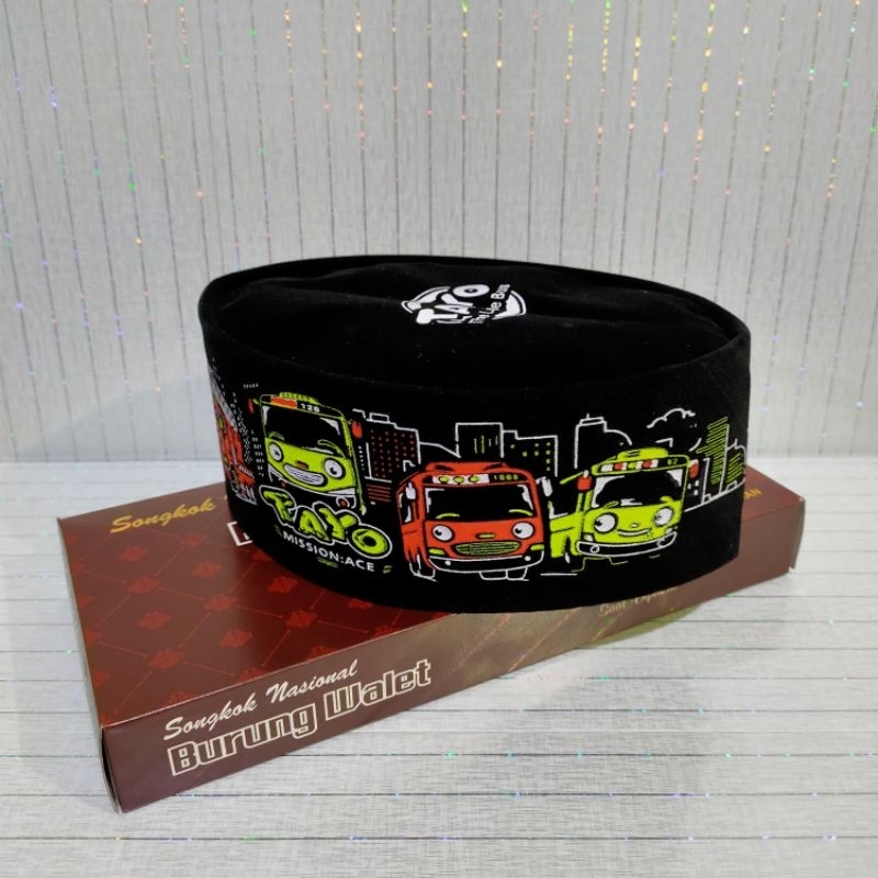 peci songkok kopyah anak karakter Tayo tinggi 9cm ( burung walet )