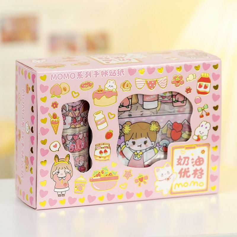 (Terbaru)Sticker Momo roll set viral  washi tape isi 4 Roll Stiker dan 10 lembar Stiker