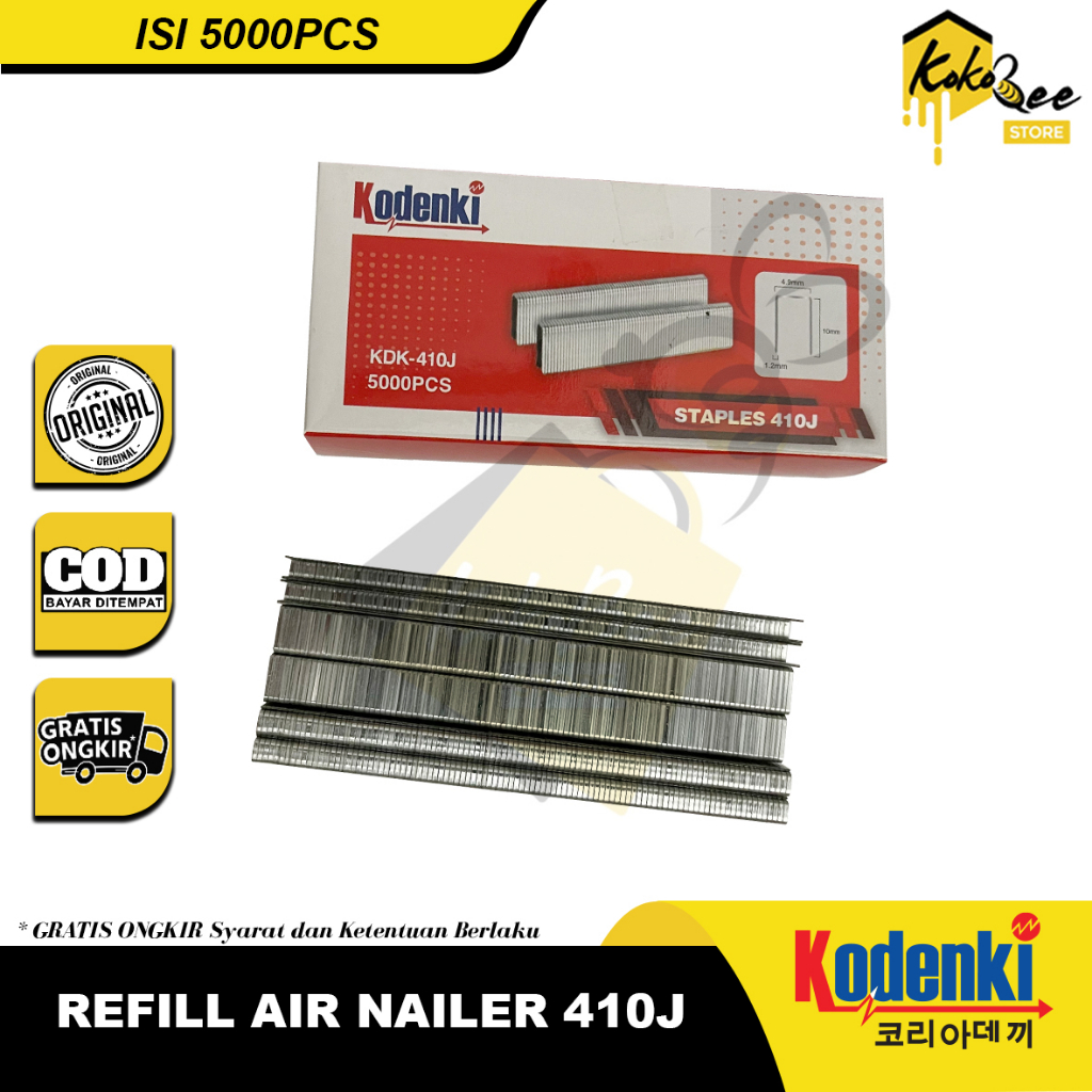 

Airnailer paku tembak isi staples 410J kodenki stapler gun refiil isi 5000pcs - Isi paku tembak airnailer tembakan angin untuk rotan sofa futniture mebel 410J isi 5000pcs