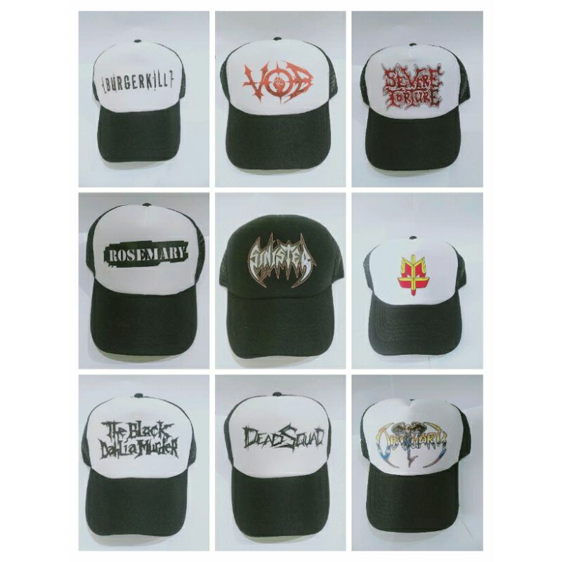 Topi Musik Band metal The black Dahlian Obiguary  VOB Rosemary maternal Sinister dead squad Severe furture Burgerkill Mesin tempur