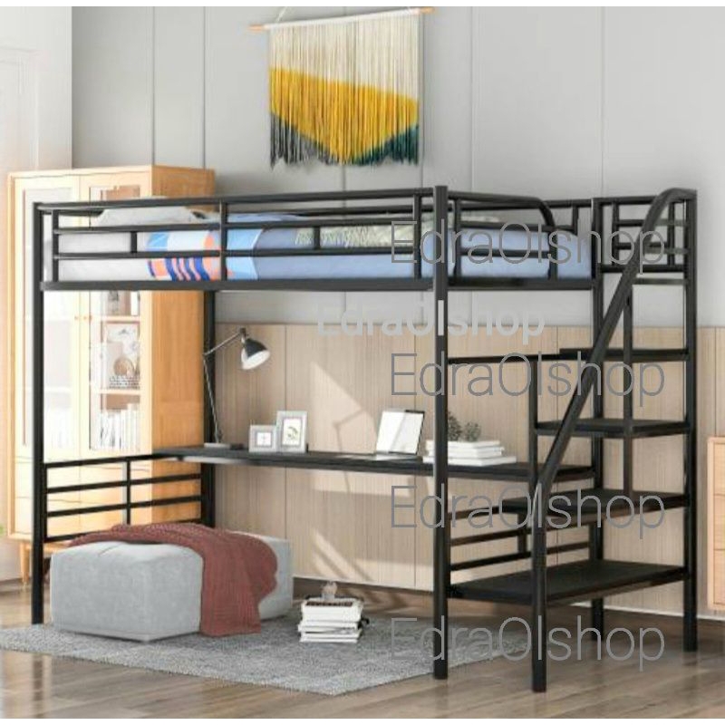 Ranjang besi single susun tingkat dua loft upper bunkbed mewah modern minimalis