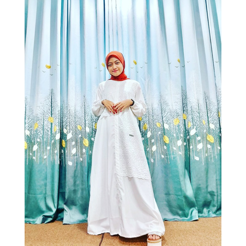 lubbilku gamis putih broklat series/ gamis kekinian casual/ gamis katun broklat/ gamis lebaran