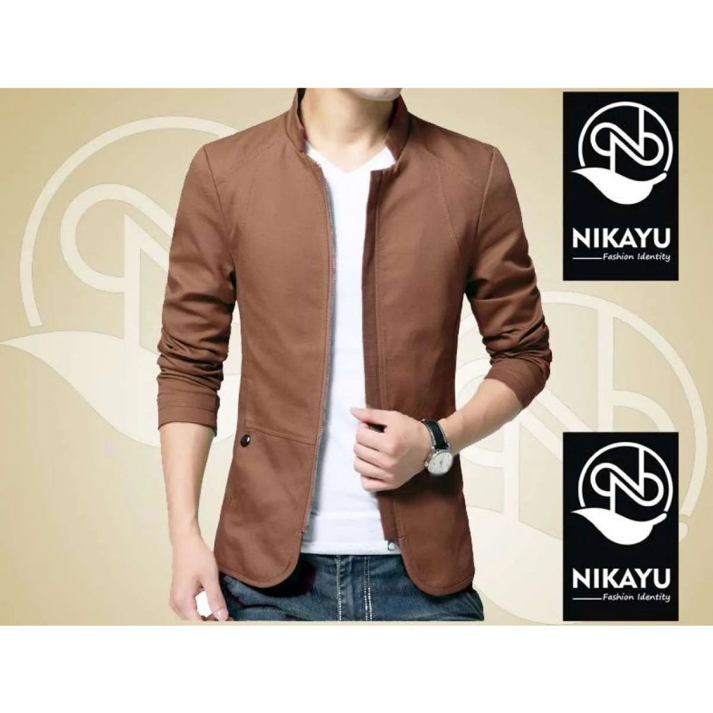 ZIPPER BLACK BROWN Jaket jas blazer santai casual resleting