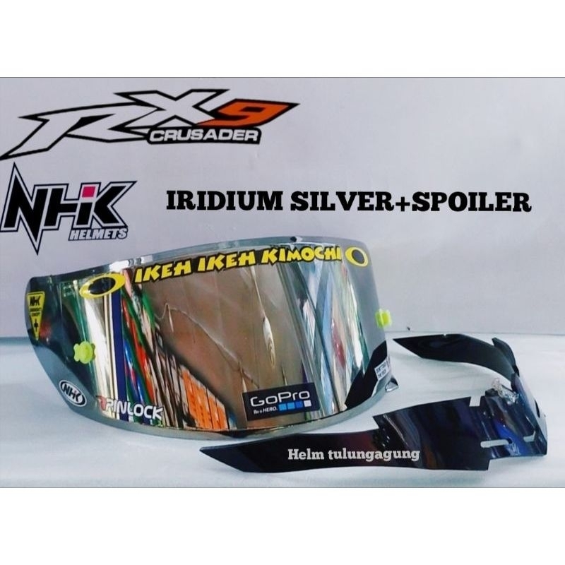 PAKET FLAT VISOR NHK RX9 IRIDIUM GOLD SILVER BIRU SPOILER NHK RX9