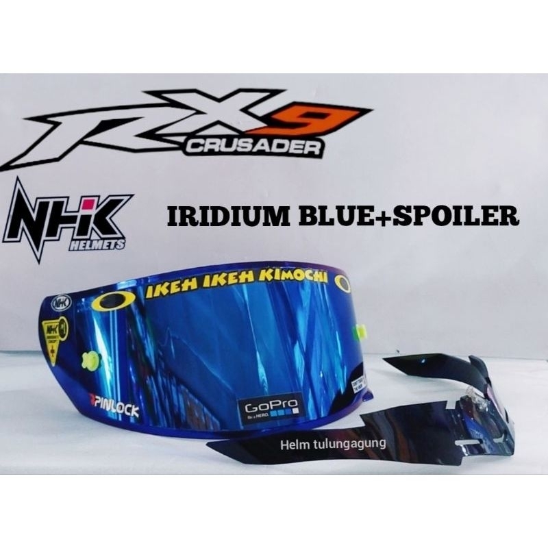 Paket Flat visor NHK RX9 + spoiler NHK RX9 Visor iridium BLUE /SILVER GOLD SMOKE + stiker visor