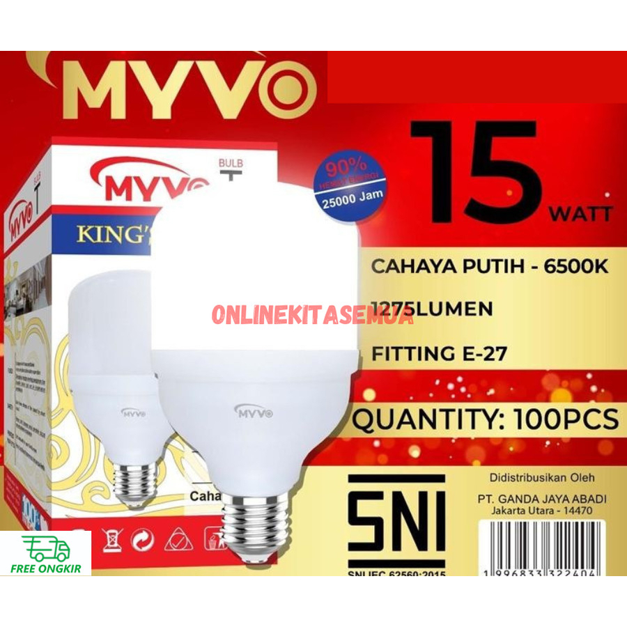 Lampu Bohlam Led Kapsul Tabung Murah MYVO KINGS SNI Putih 6500K