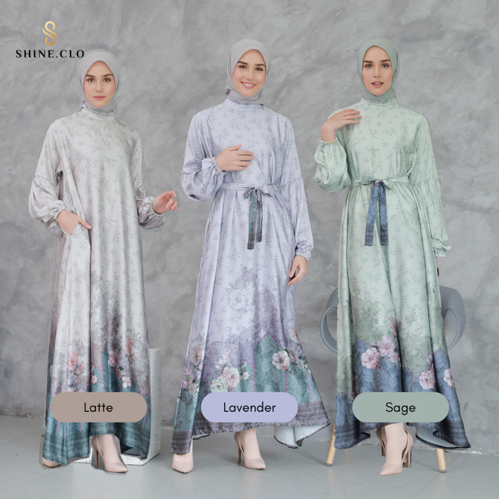 Shine.Clo - Labhrainn Dress / Baju Gamis Armani Silk Premium Motif / Gamis Lebaran Wanita / Dress Si