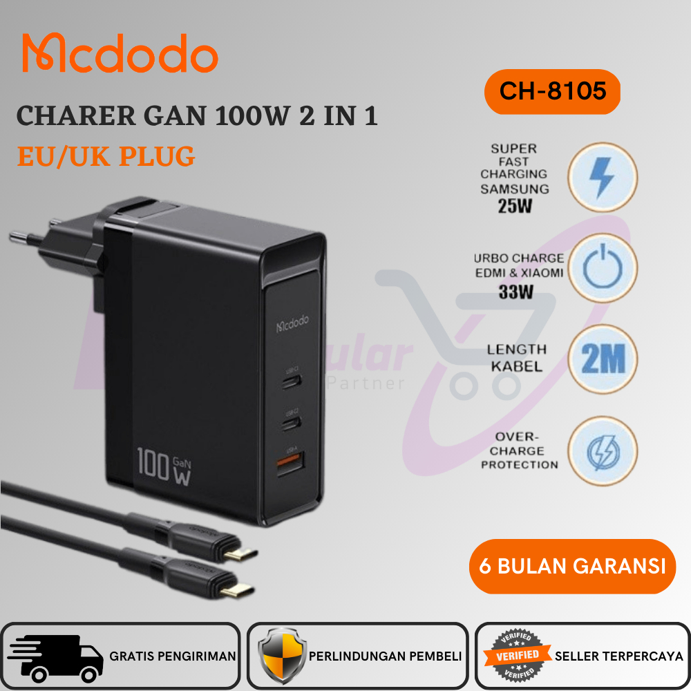 Mcdodo Gan Fast 100W USB C Macbook Laptop Handphone  USB C &amp; USB A QUICK CHARGE PD &amp; FAST