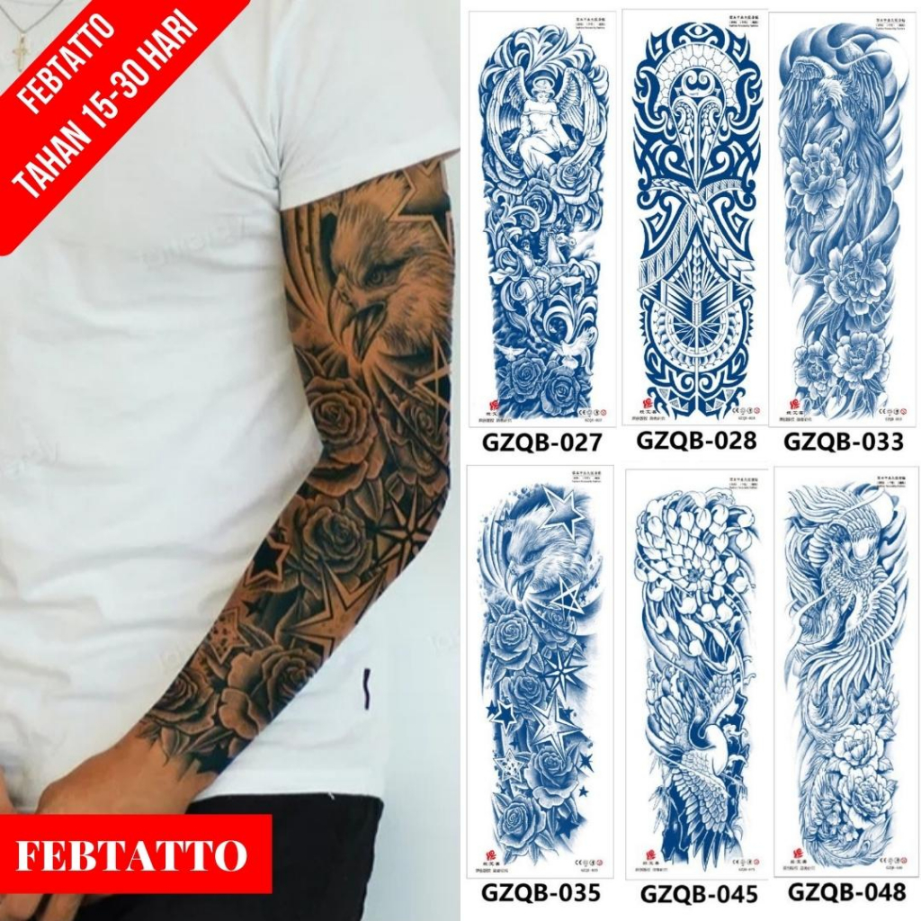 FRUIT INK Tato Semi Pemanent Tahan 1 Bulan Ukuran 17 X 48cm Motif Aesthetic Tatto Temporary Stiker Tato Halal Grosir Tato air motif bunga, tribal, burung garuda, sayap bunga GZQB 035