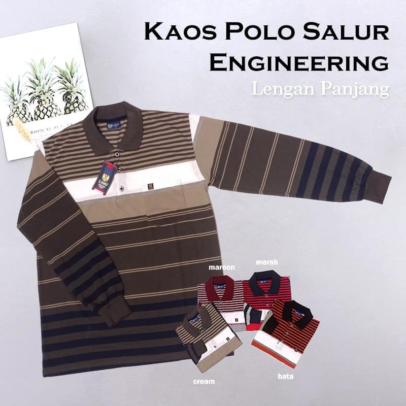 Kaospolos - Kaos kerah pria saku dewasa salur engginering stripe lengan panjang 7882