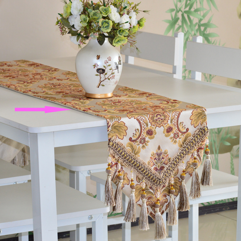 European Table Runner / Taplak Meja Tamu Tebal Bordir Timbul Meja Makan Buffet Premium  Elegant Panjang Tassel Rumbai