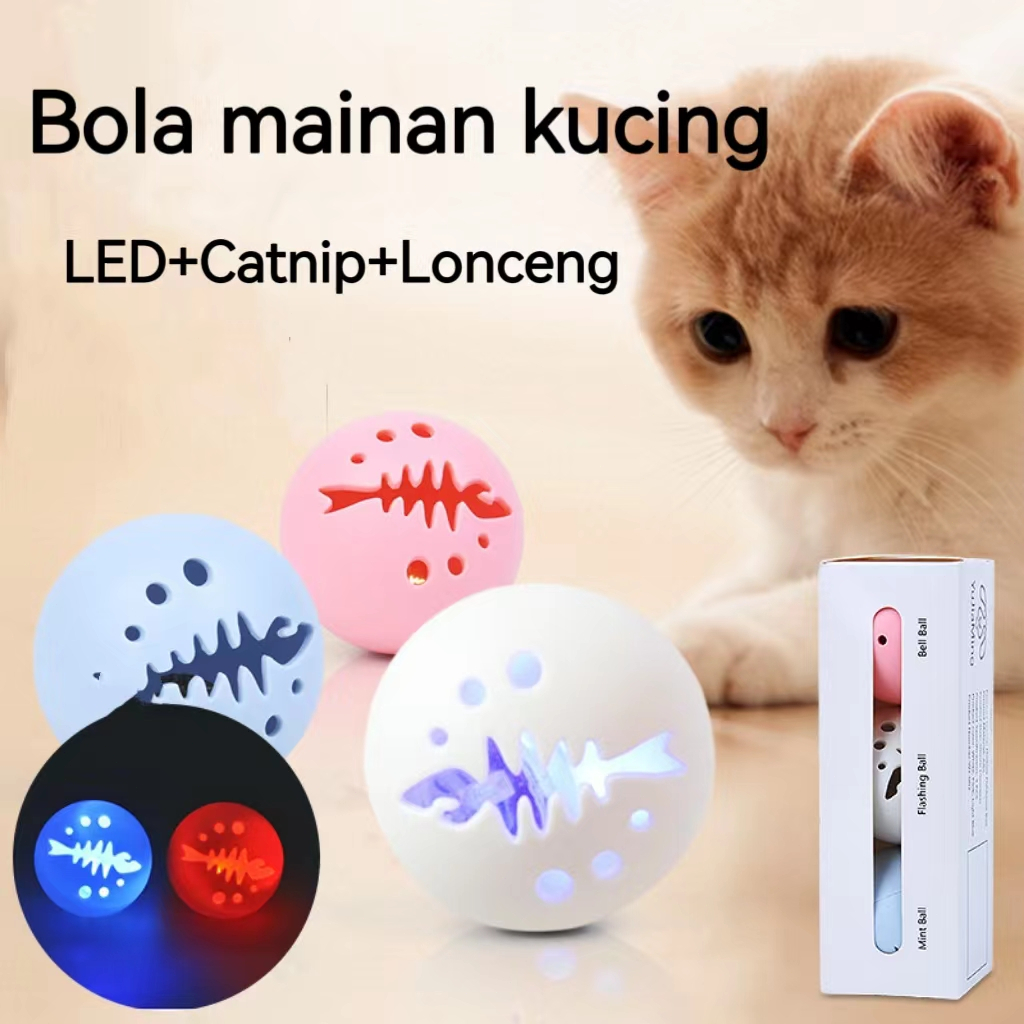 Mainan Kucing Fishbone Ball 3in1 Set Kombinasi Hewan Peliharaan(LED+lonceng+catnip)Pet Cat Toy