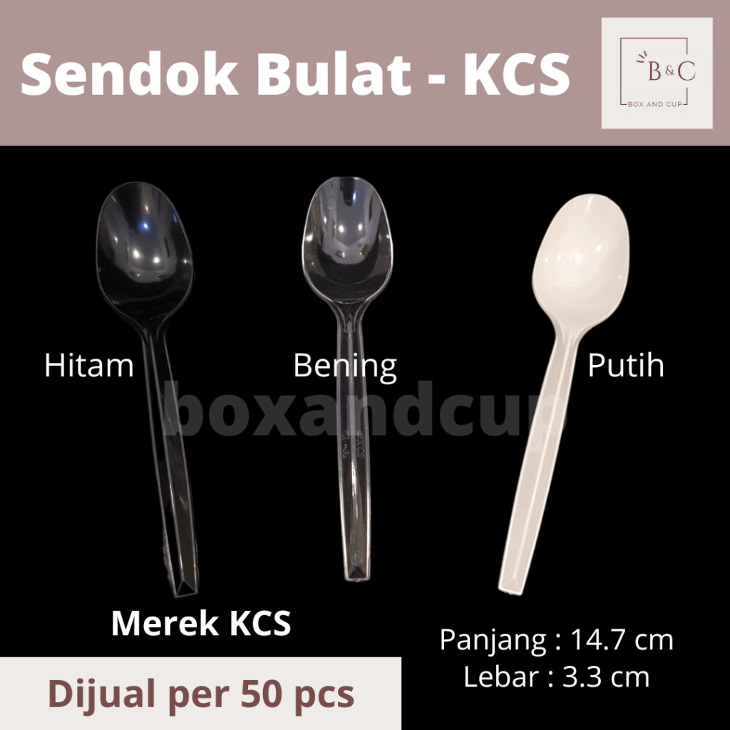 Sendok Makan Bulat / Bubur / Es Buah Plastik Warna Bening, Putih, Hitam Merek KCS