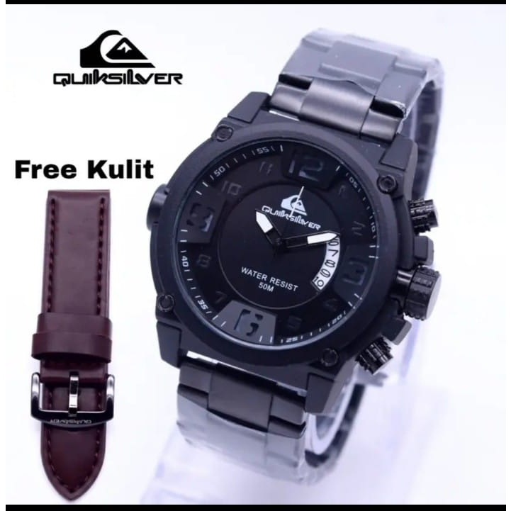 Jam Tangan Pria Quiksilver 008 Rantai + Strap Kulit