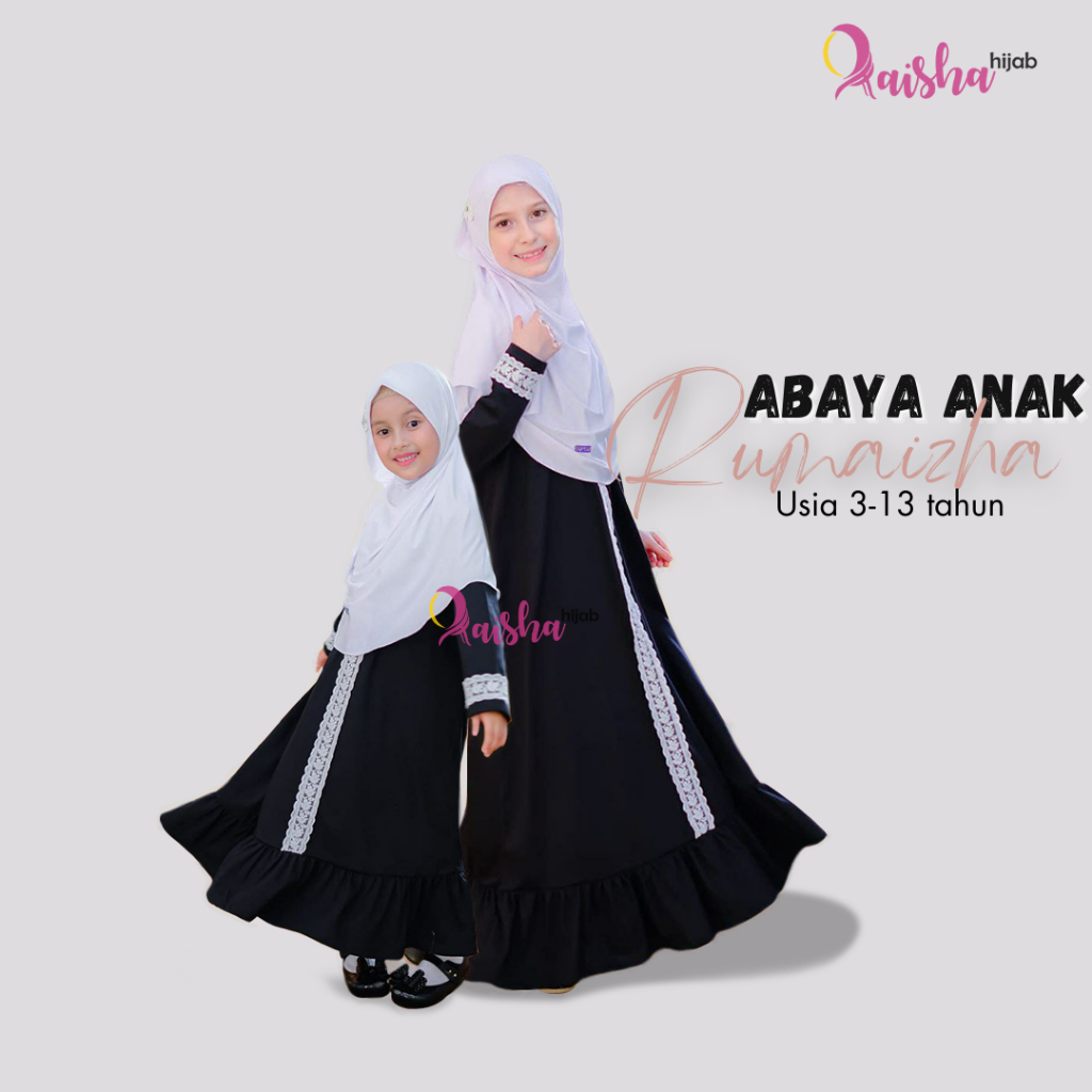 Gamis Hitam Anak Perempuan Tanggung Umur 2-13 Tahun Model Abaya Bahan Kaos Polos Kombinasi