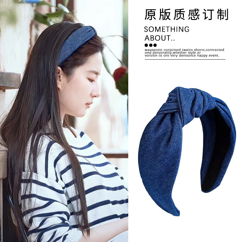 Caliloops Bando Bandana Simpul Korea Dewasa Denim Jeans Biru Crue