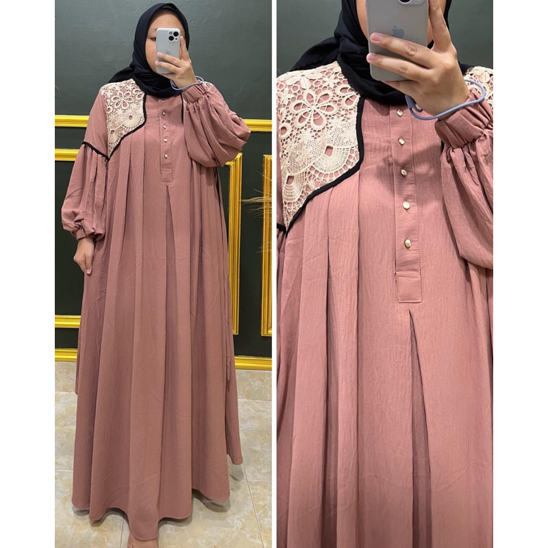 GAMIS EMOS BRUKAT SERIES DETAIL LENGAN BALON BAHAN CRINKLE PREMIUM
