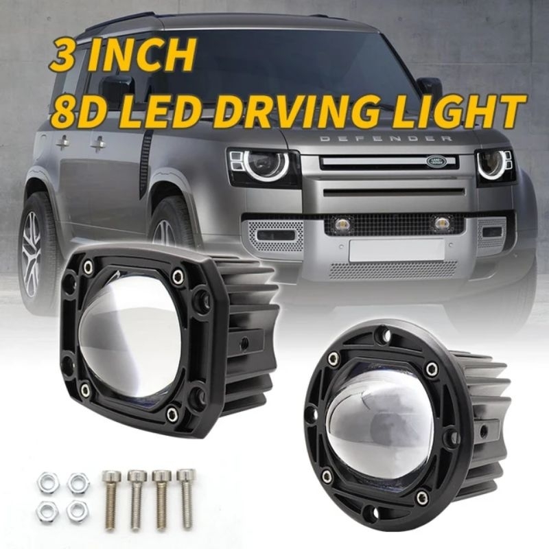 Lampu Tembak Sorot Mini Driving 24 Volt LED Foglamp Bumper ARB Superbright Mini Lens Truk Bus Canter Putih Kuning 2 Warna 3 Inch D2 8D Hi Lo CWL Motor Mobil High Low Lasergun Kipas Laser Gun Offroad Bar Cree Jauh Dekat Dim Light Bar Worklight Waterproof