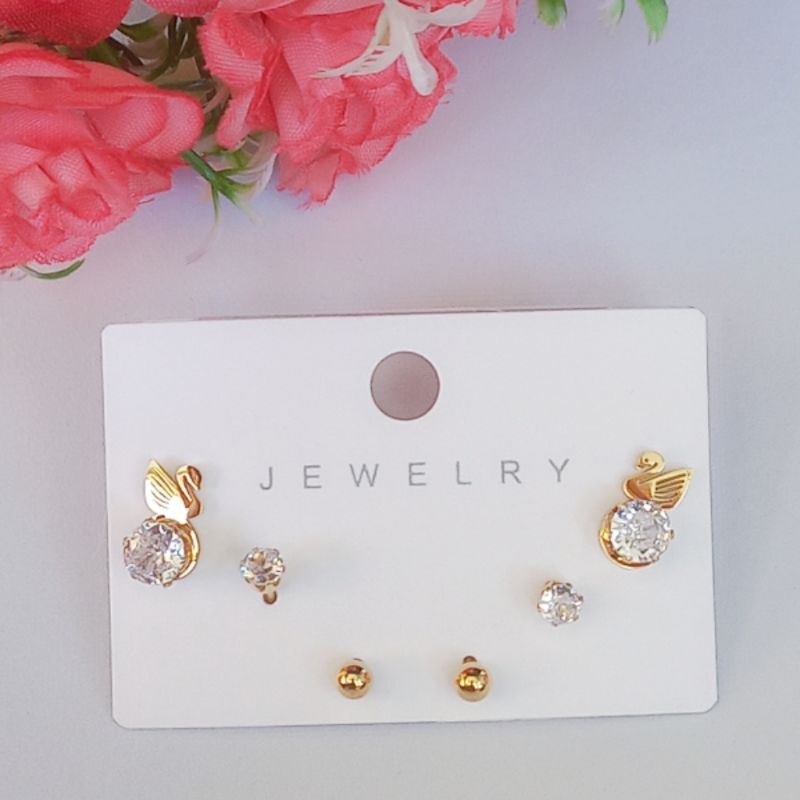 Set 3 Pasang Anting Tusuk Titanium Angsa