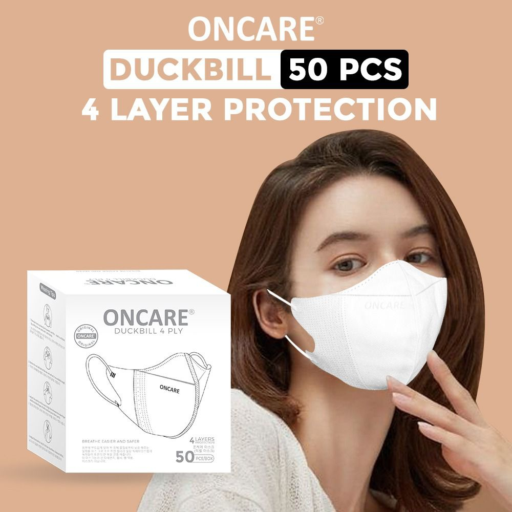 Masker Duckbill Earloop ONCARE 3D Embos 4 Layer Hitam Putih 50PCS