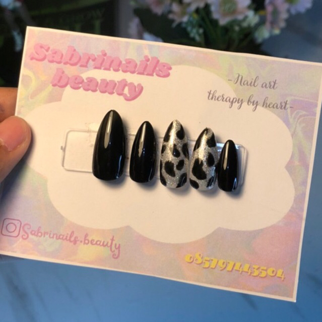 NAIL MOTIF SAPI HITAM SILVER | KUKU PALSU