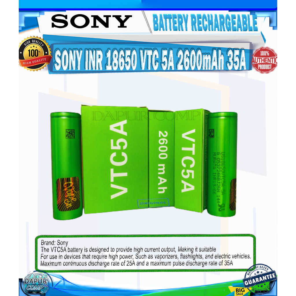 BATTERY BATRE SONY VTC 5A 18650 2600mAh 35A ORIGINAL SONY MURATA