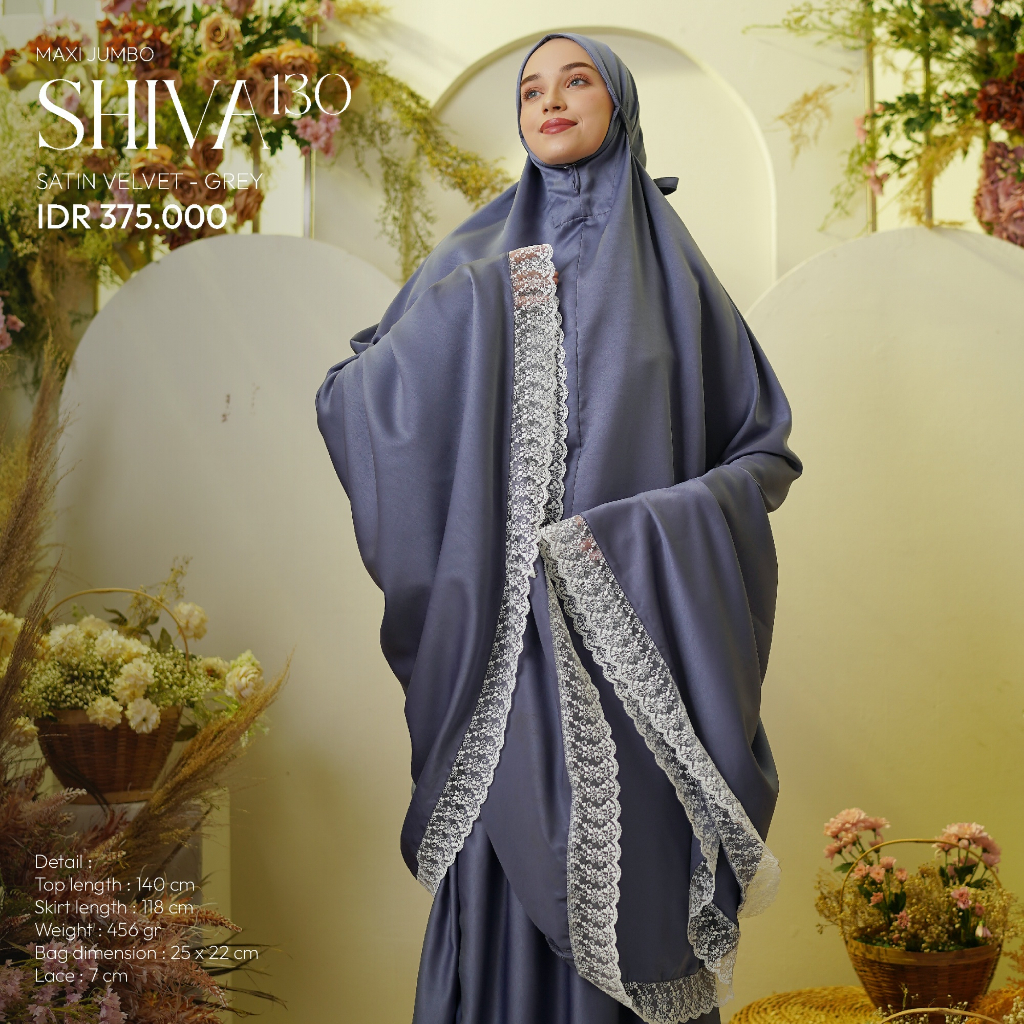Mukena Jumbo Tatuis Shiva 130 Satin Velvet Polos Renda Abu Grey Dusty Pink Adem Halus Travel