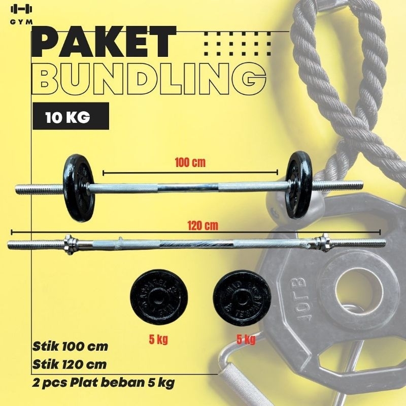 dumbell set 10 kg stik panjang barbel paket bundling weight plate barbell piringan dumbell besi alat
