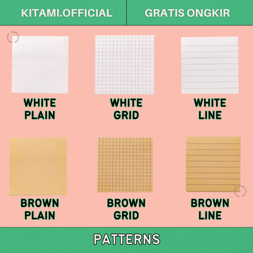 [isi 80pcs] STICKY NOTES MEMO PLAIN GRID LINE SIMPLE