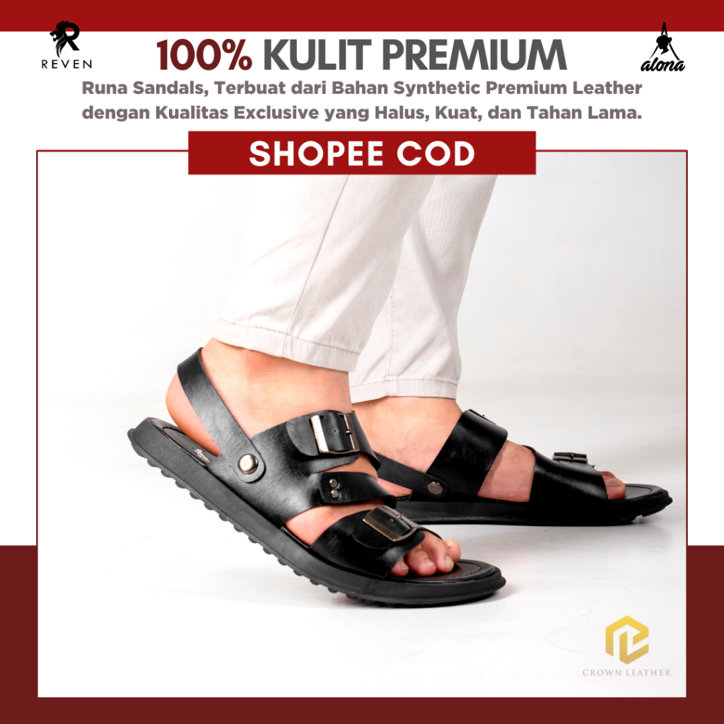 Sendal Outdoor Pria Bahan Kulit Premium Synthetic Leather Fashion Lebaran Cowok - RUNA SANDALS